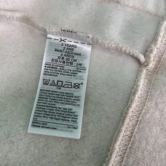 Baby Gap Arch Logo Oatmeal Heather Zip Up Hoodie Size 2T or 2 years - Picture 5 of 5